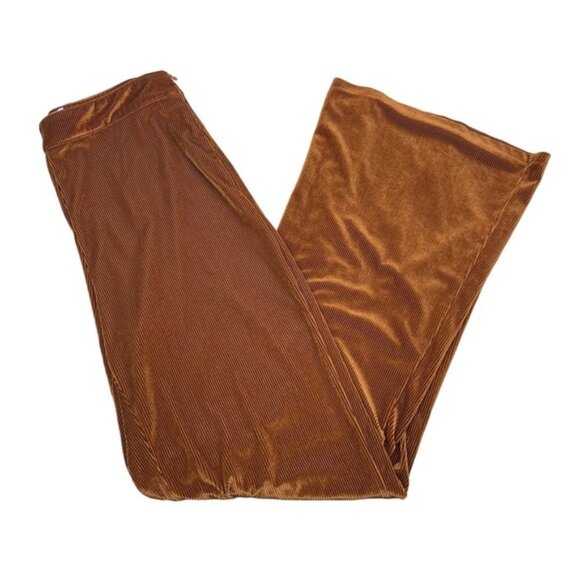 PRINCESS POLLY Velvet Semi Sheer Flare Leg Pants Sz 8 Copper Brown - Picture 2 of 5